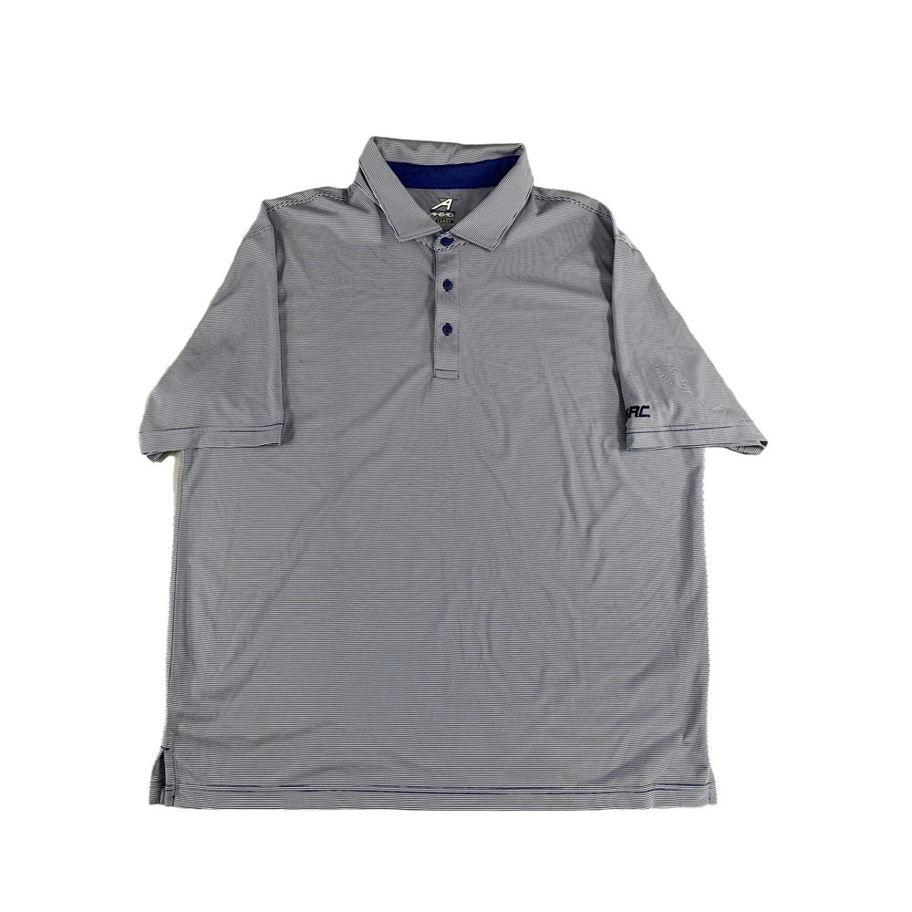 Ahead Polo Shirt Mens XL Blue White Striped Golf SRC Embroidered Performance 100